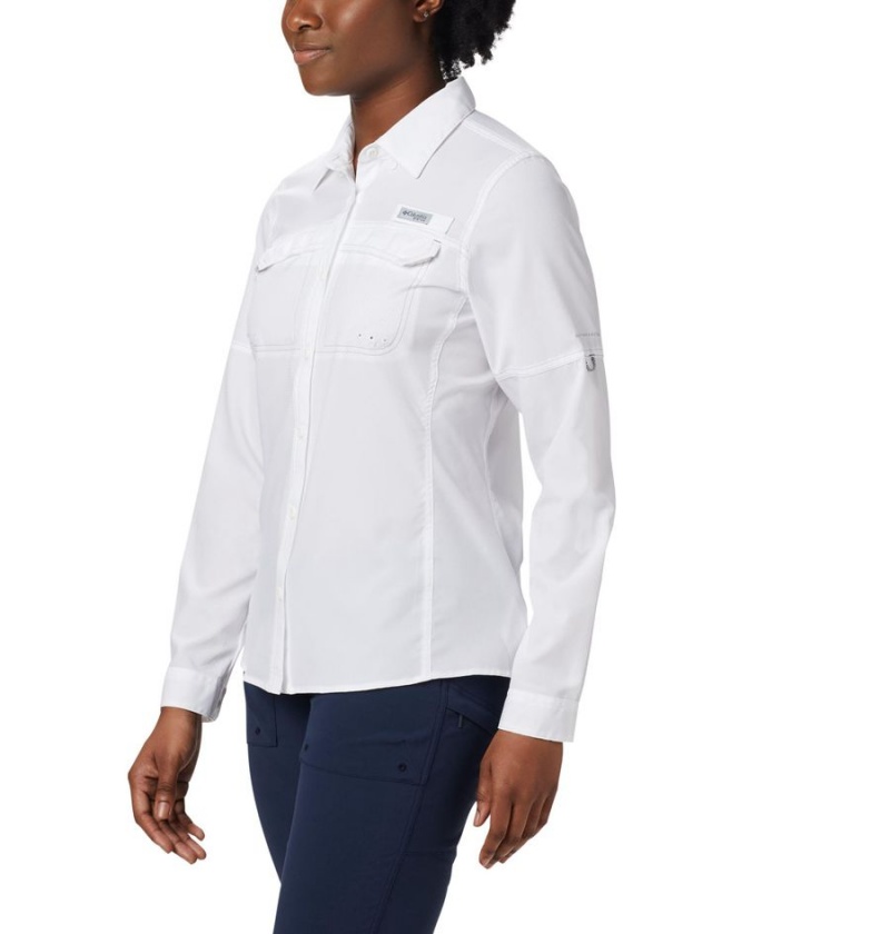 White Women\'s Columbia PFG Lo Drag Long Sleeve Shirt | PFOHC-7540