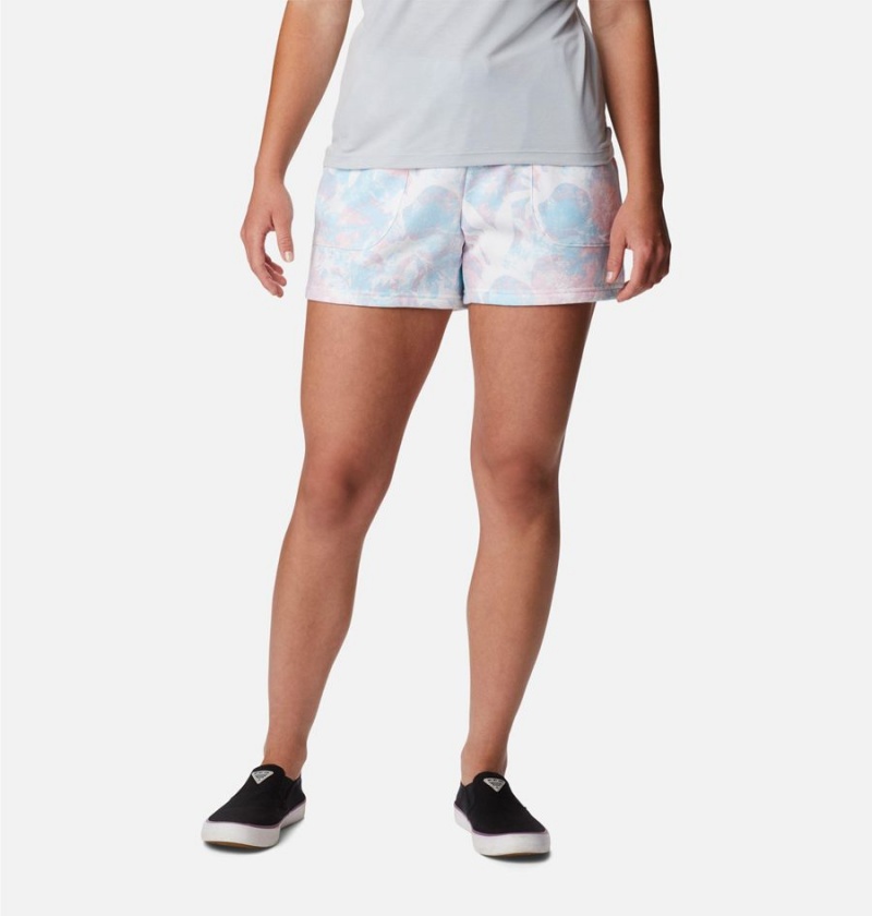 White Women\'s Columbia PFG Slack Water French Terry Shorts | UAYMN-3196