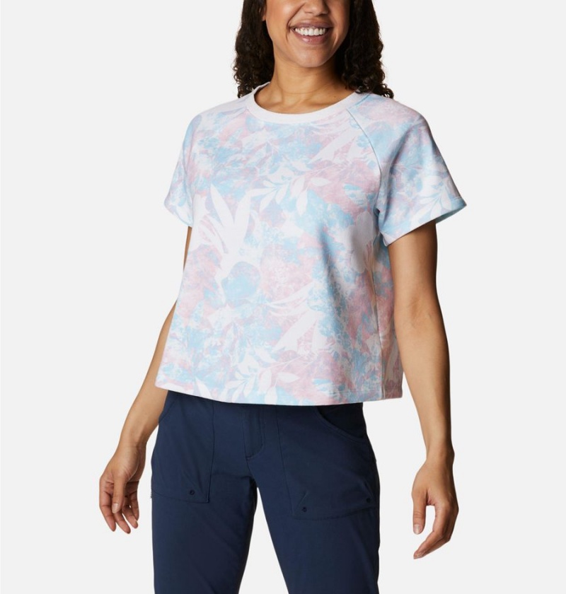 White Women's Columbia PFG Slack Water French Terry T-Shirt | ORPQF-4051