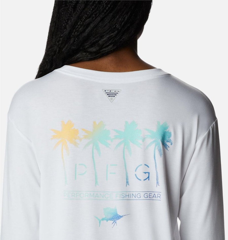 White Women's Columbia PFG Slack Water Graphic Long Sleeve T-Shirt | UFVHJ-8217