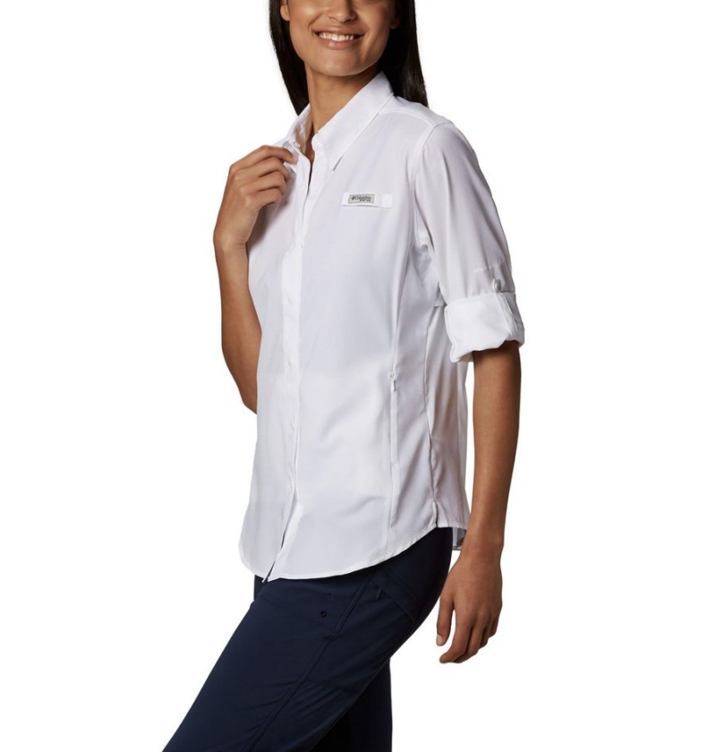 White Women's Columbia PFG Tamiami II Long Sleeve Shirt | FHYOK-4203