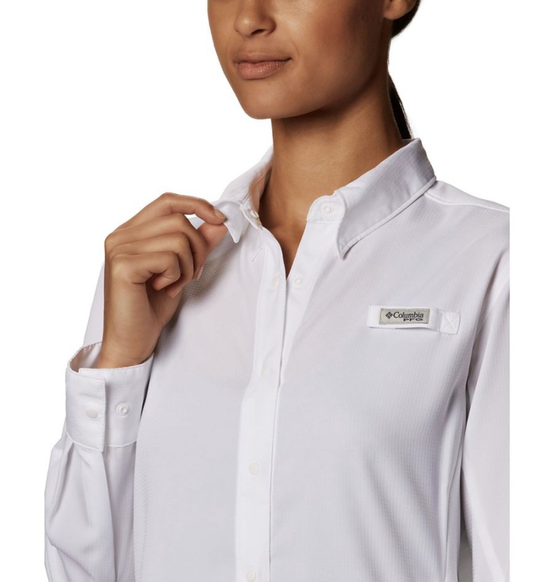 White Women's Columbia PFG Tamiami II Long Sleeve Shirt | FHYOK-4203