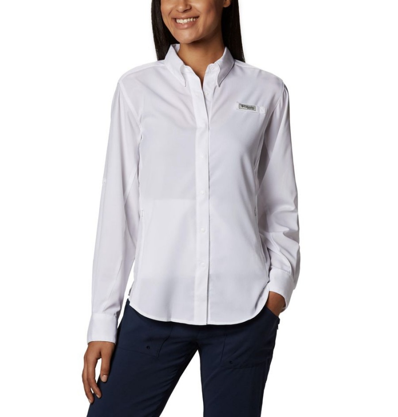 White Women\'s Columbia PFG Tamiami II Long Sleeve Shirt | FHYOK-4203