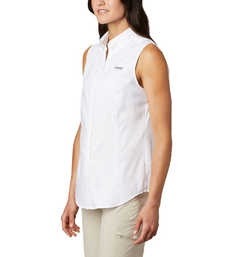 White Women's Columbia PFG Tamiami Sleeveless Tank Top | FWEJO-6810