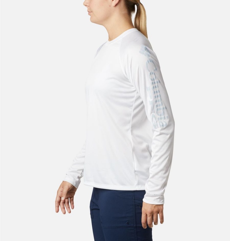 White Women's Columbia PFG Tidal II Long Sleeve T-Shirt | LYOJM-5602