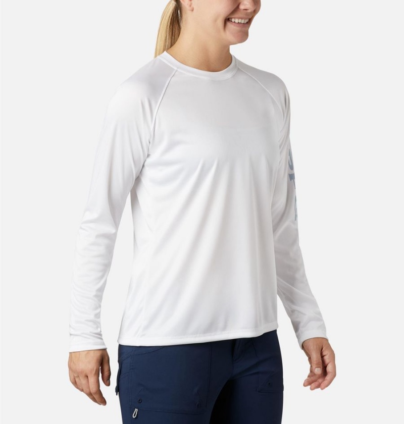 White Women's Columbia PFG Tidal II Long Sleeve T-Shirt | LYOJM-5602