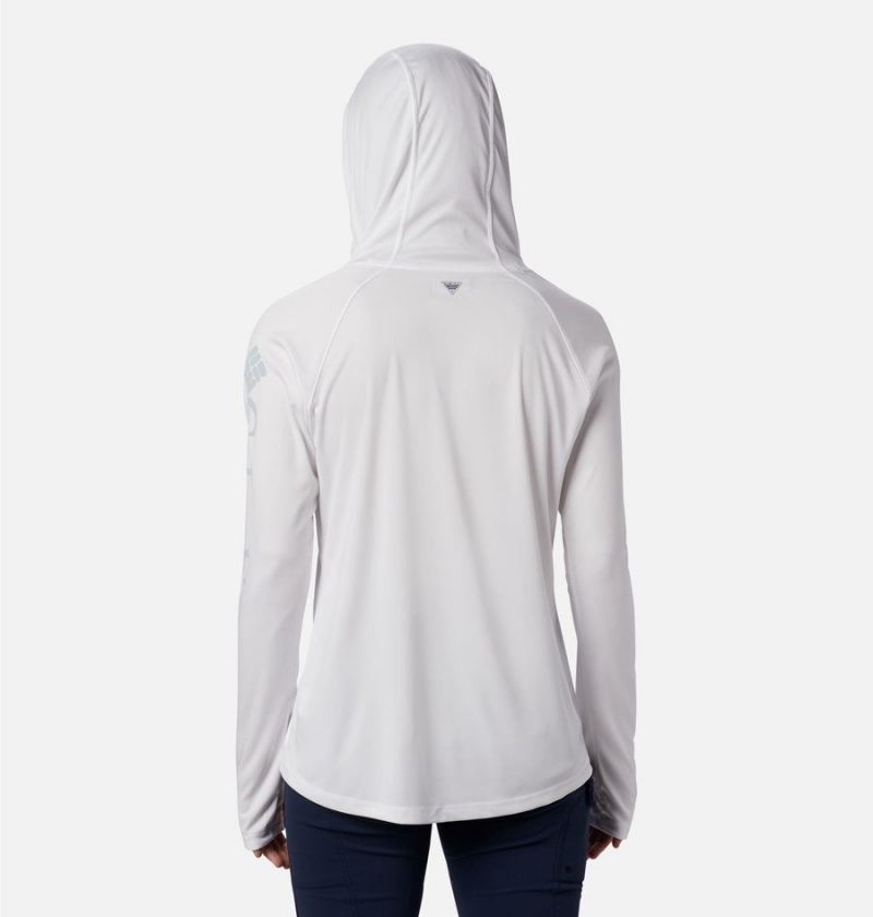 White Women's Columbia PFG Tidal Tee Hoodie | GFPUO-4239