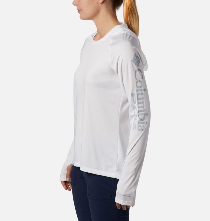 White Women's Columbia PFG Tidal Tee Hoodie | GFPUO-4239