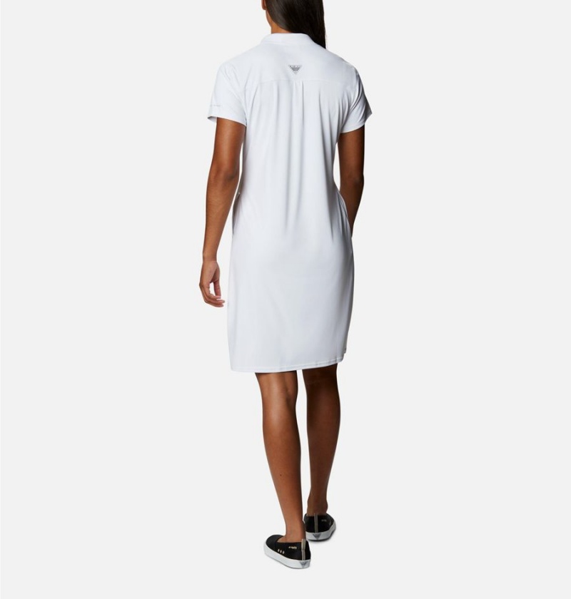 White Women's Columbia PFG Tidal Tee Polo Dress | VBKNZ-1623