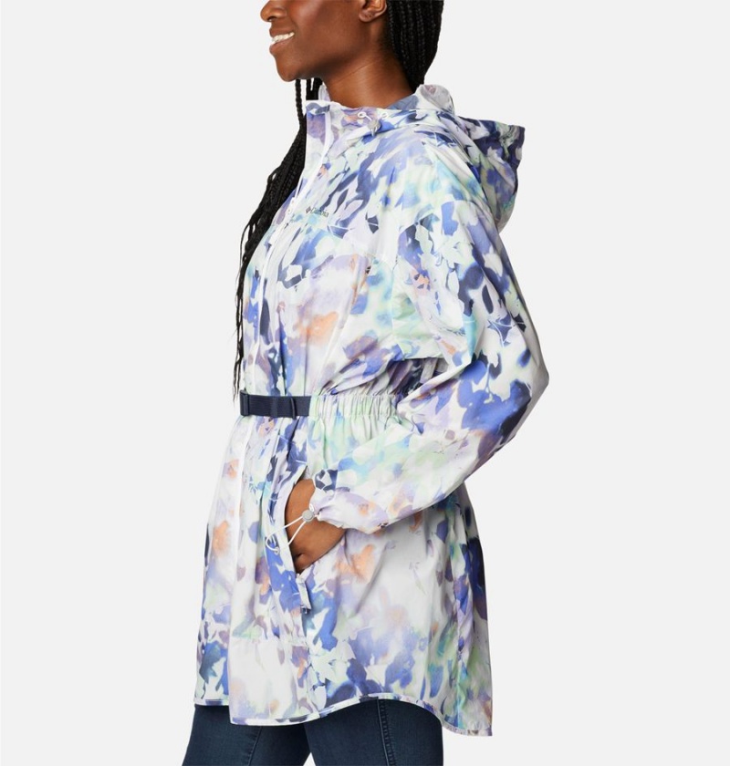 White Women's Columbia Parkette Long Wind Jacket Windbreaker | VDCXF-3521