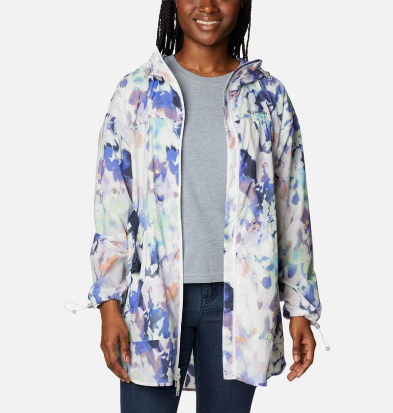 White Women's Columbia Parkette Long Wind Jacket Windbreaker | VDCXF-3521