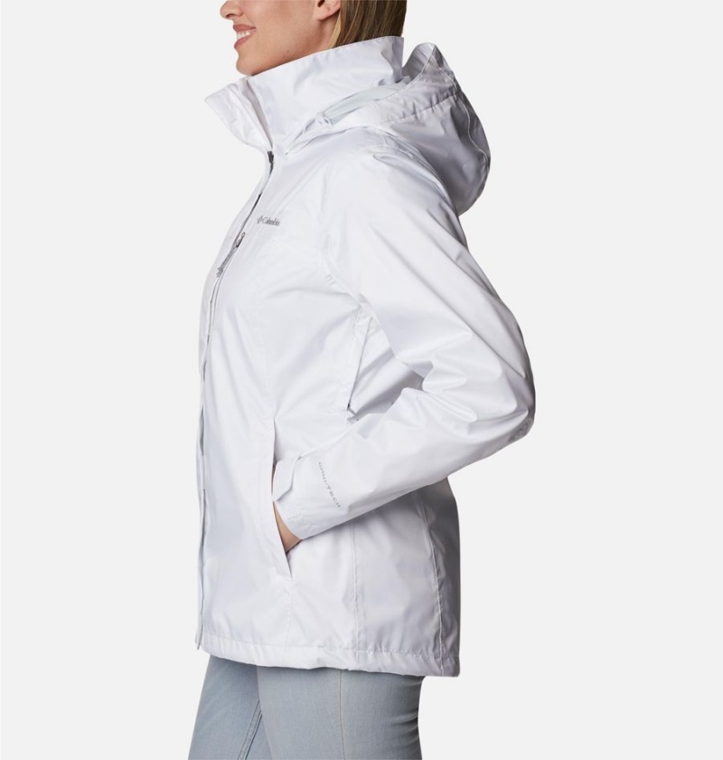 White Women's Columbia Pouration Rain Jacket | ICEBT-5108