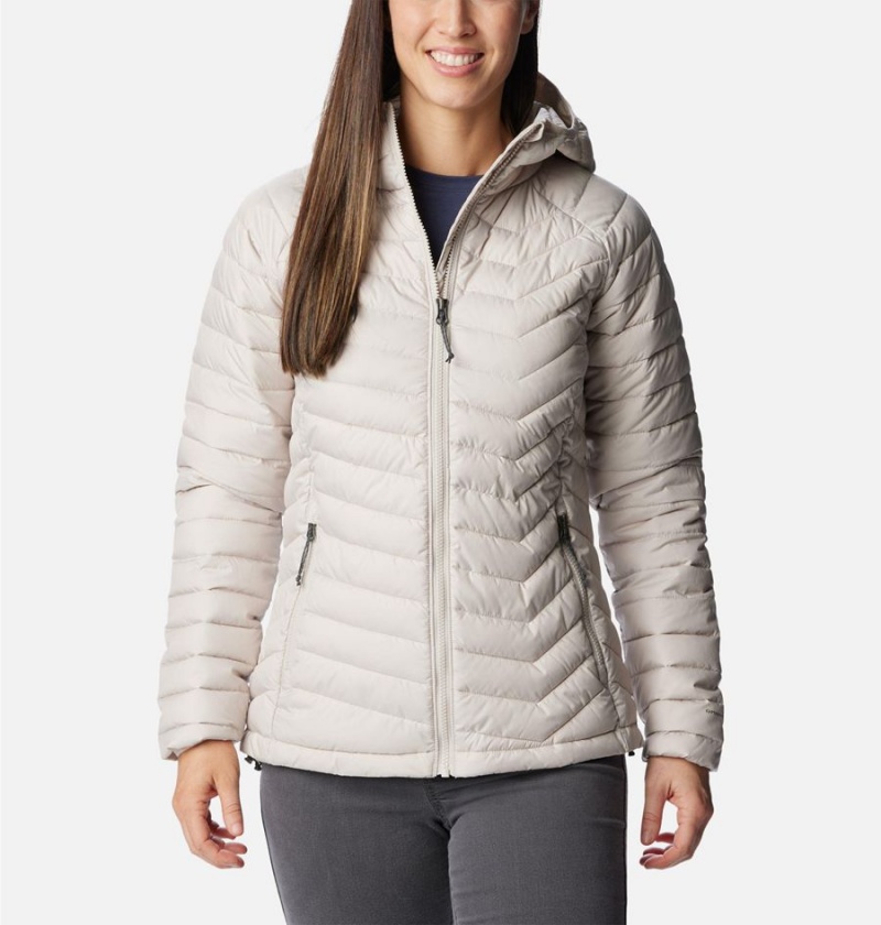 White Women\'s Columbia Powder Lite Hooded Puffer Jacket | VQHTY-7631