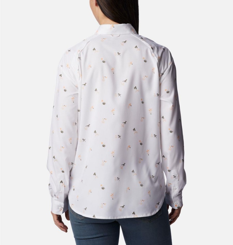 White Women's Columbia Silver Ridge Utility Patterned Long Sleeve Shirt | IJXLY-1458