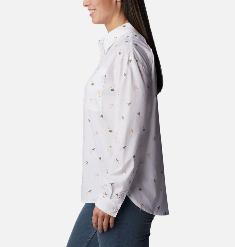 White Women's Columbia Silver Ridge Utility Patterned Long Sleeve Shirt | IJXLY-1458