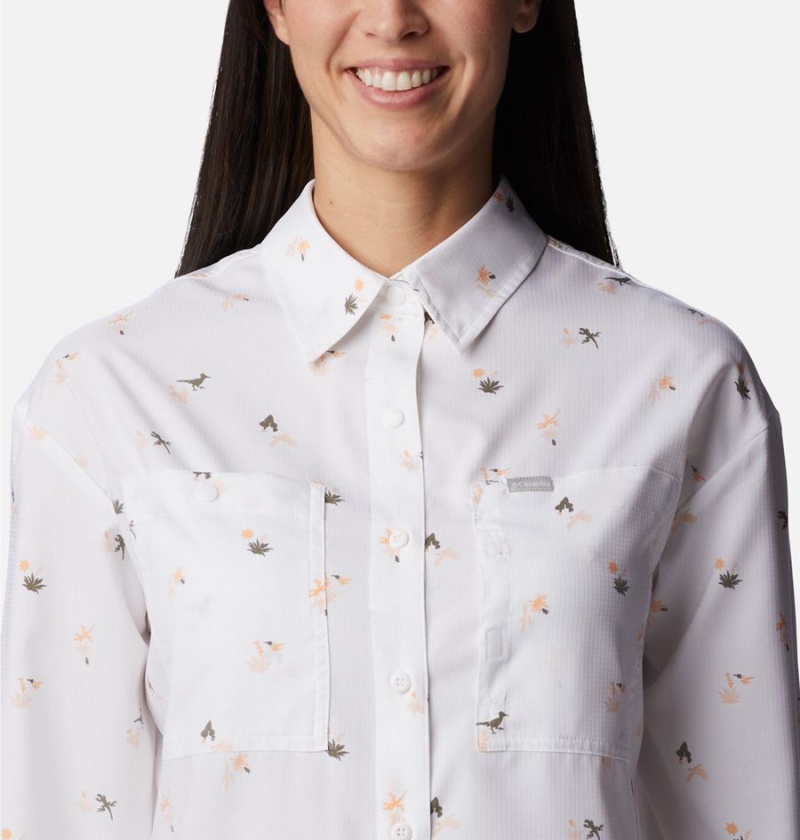 White Women's Columbia Silver Ridge Utility Patterned Long Sleeve Shirt | IJXLY-1458