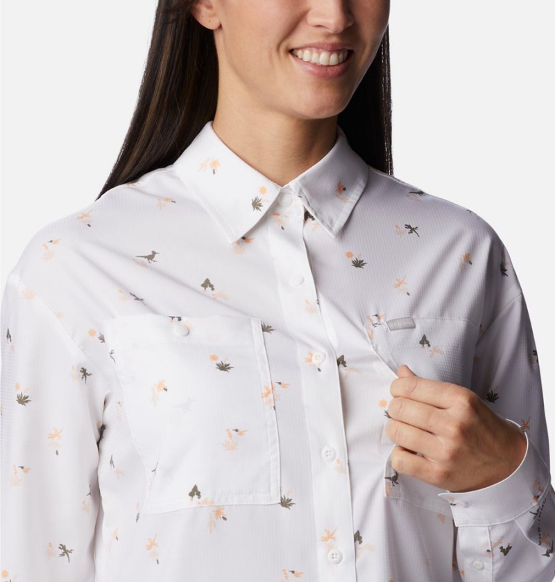 White Women's Columbia Silver Ridge Utility Patterned Long Sleeve Shirt | IJXLY-1458