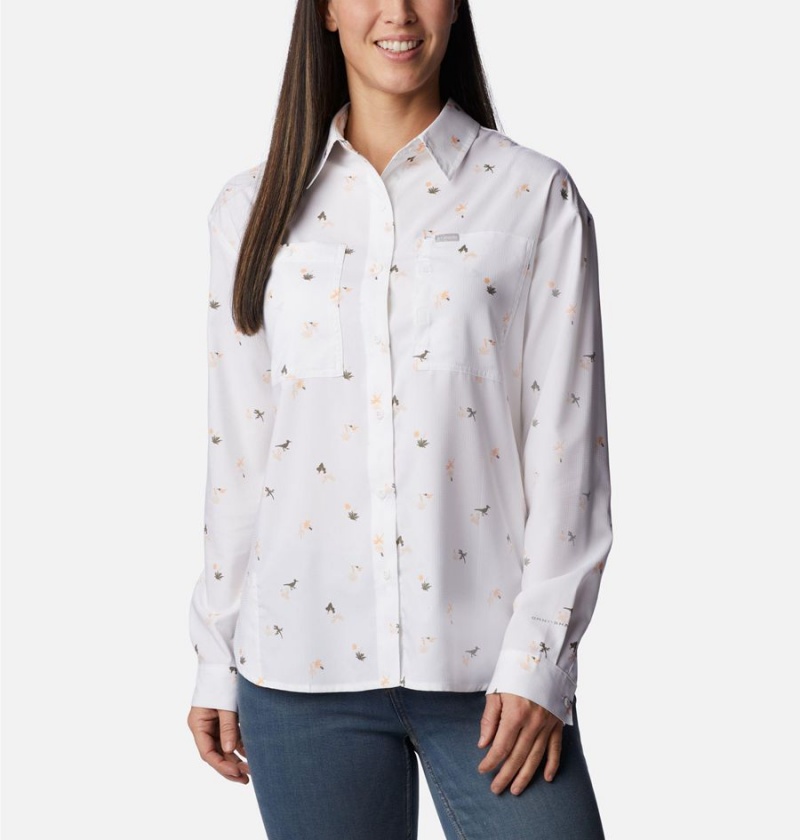 White Women\'s Columbia Silver Ridge Utility Patterned Long Sleeve Shirt | IJXLY-1458