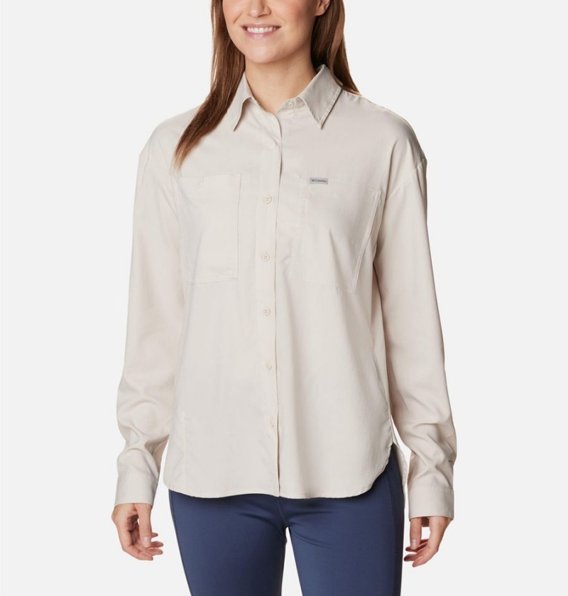 White Women\'s Columbia Silver Ridge Utility Long Sleeve Shirt | OFVSJ-9230