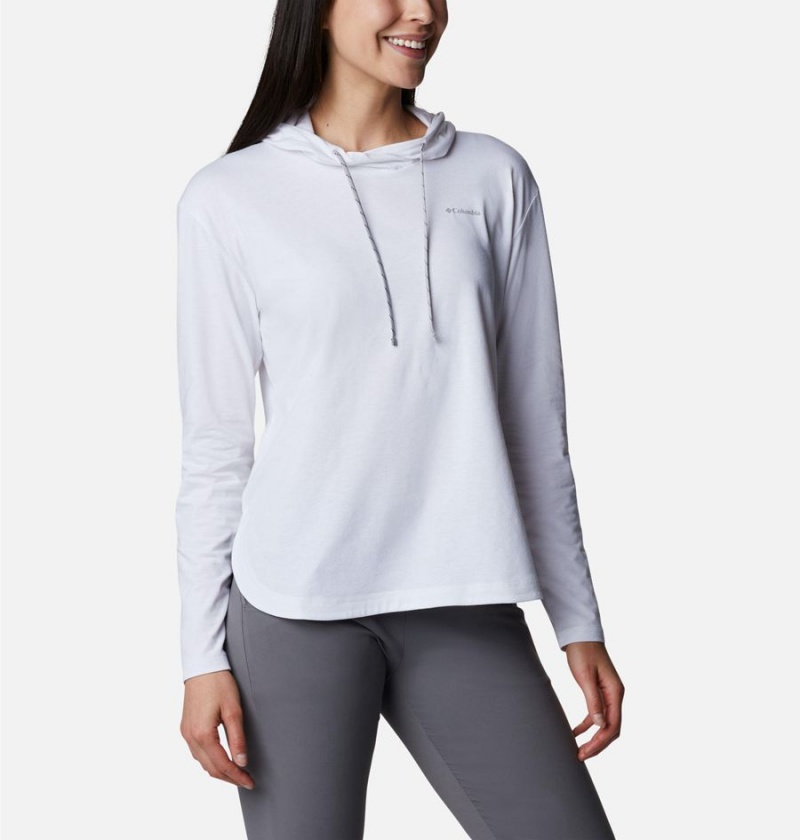 White Women's Columbia Sun Trek Pullover Hoodie | HQNTZ-7435