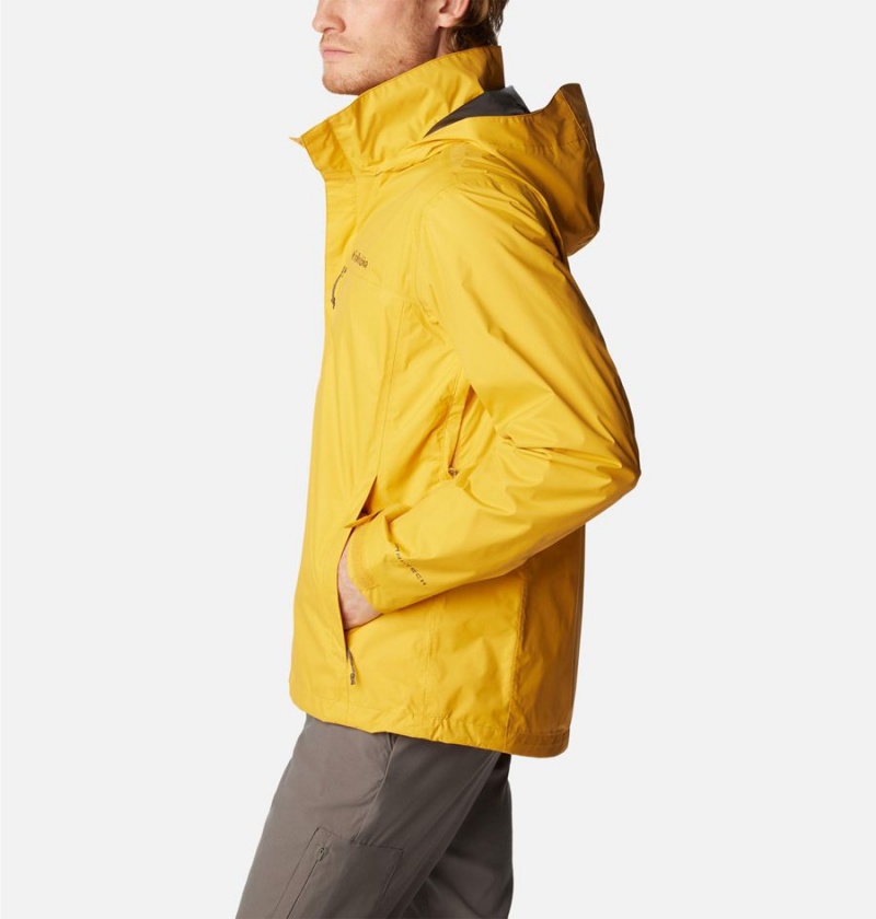 Yellow Men's Columbia Pouration Rain Jacket | HMGLI-5408