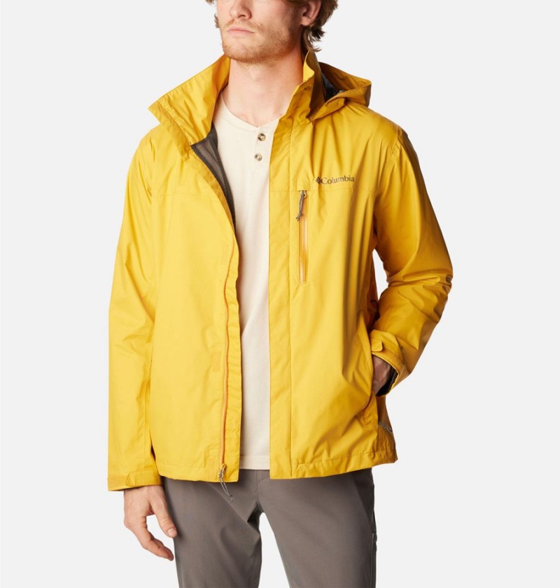 Yellow Men's Columbia Pouration Rain Jacket | HMGLI-5408