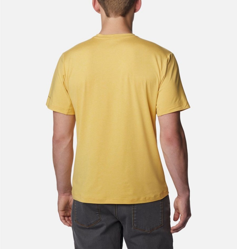 Yellow Men's Columbia Tech Trail Crew Neck T-Shirt | VZKTW-1902