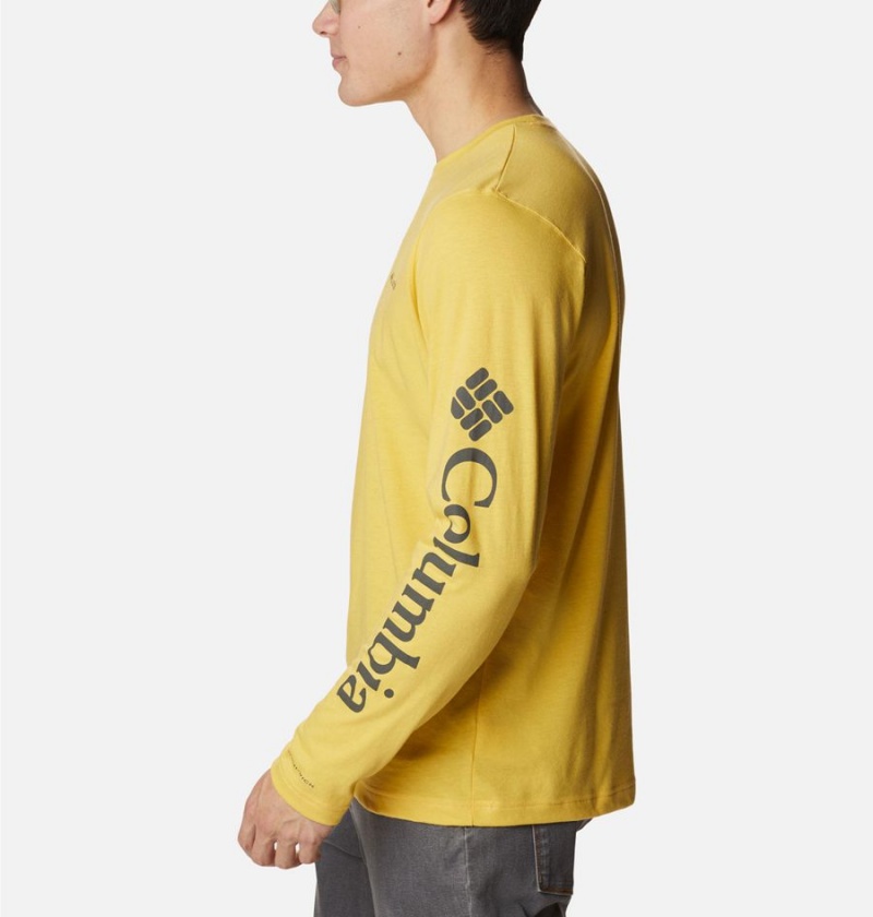 Yellow Men's Columbia Thistletown Hills Long Sleeve Logo T-Shirt | UEHWZ-1984