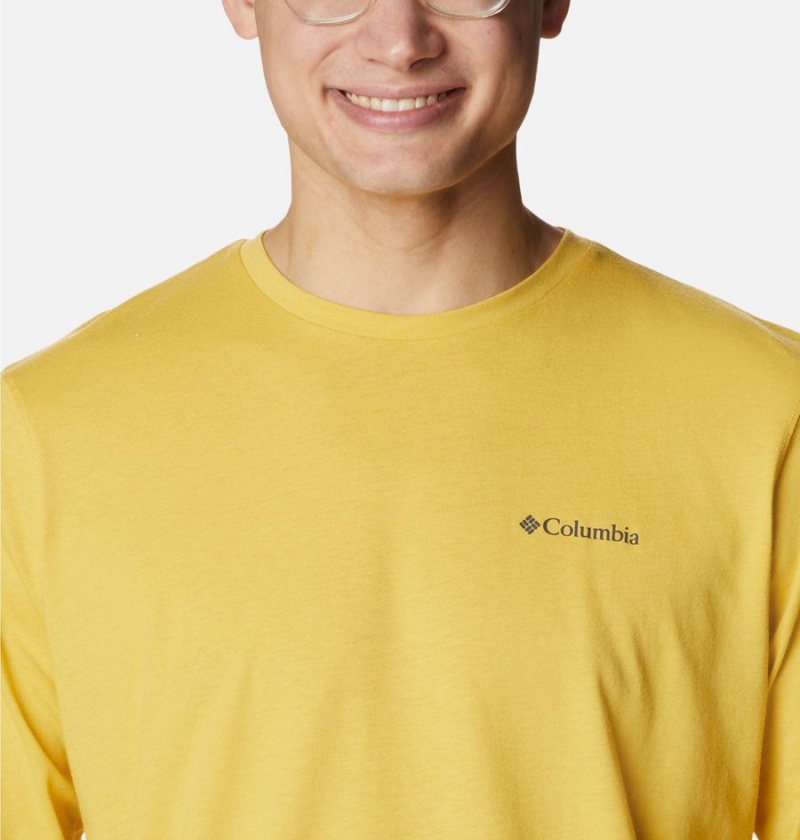 Yellow Men's Columbia Thistletown Hills Long Sleeve Logo T-Shirt | UEHWZ-1984