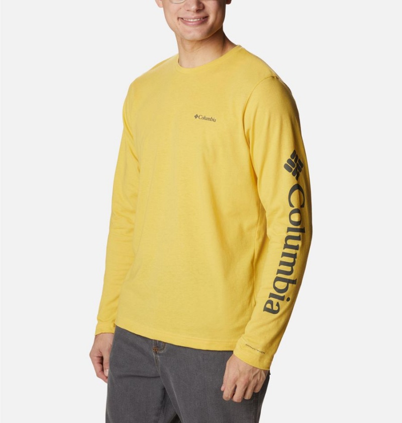 Yellow Men's Columbia Thistletown Hills Long Sleeve Logo T-Shirt | UEHWZ-1984