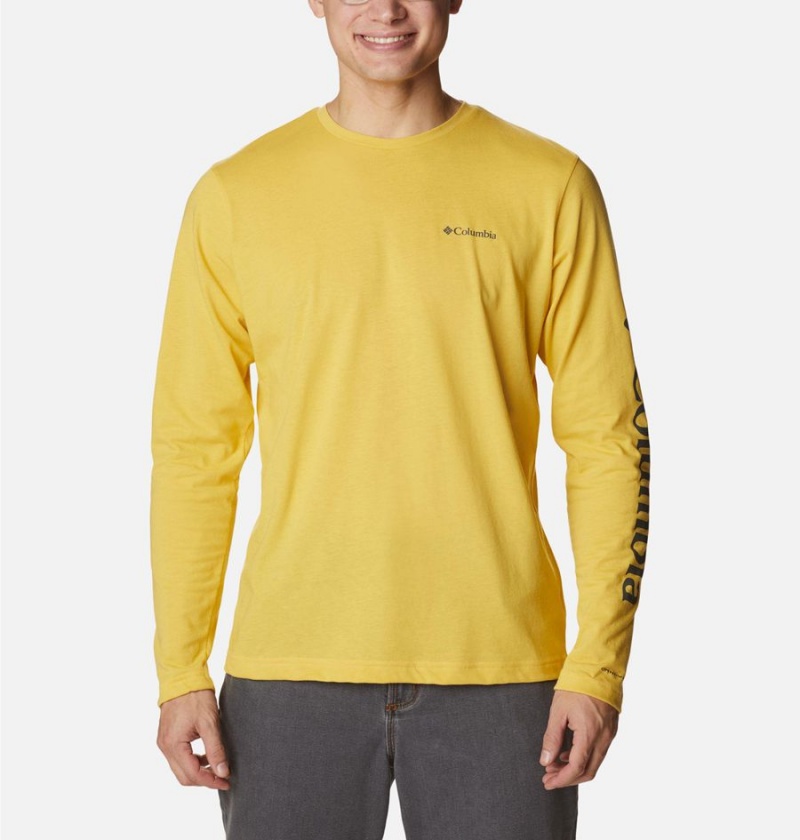 Yellow Men\'s Columbia Thistletown Hills Long Sleeve Logo T-Shirt | UEHWZ-1984