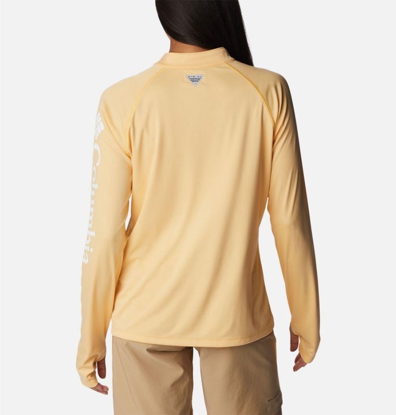 Yellow Women's Columbia PFG Tidal Quarter Zip Long Sleeve T-Shirt | SPOWY-8609