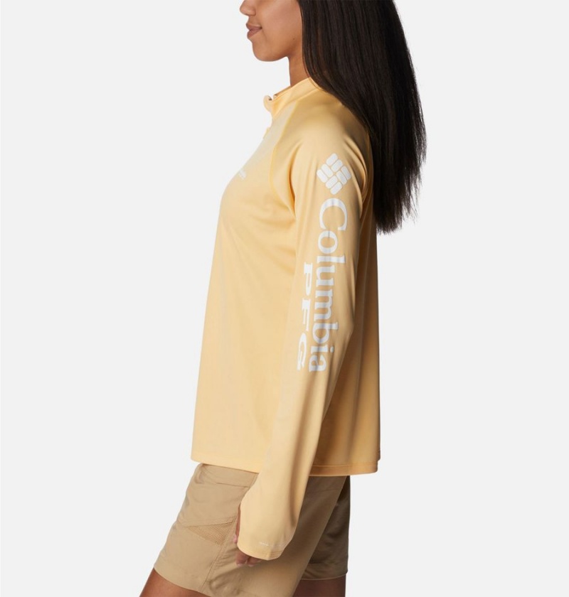 Yellow Women's Columbia PFG Tidal Quarter Zip Long Sleeve T-Shirt | SPOWY-8609